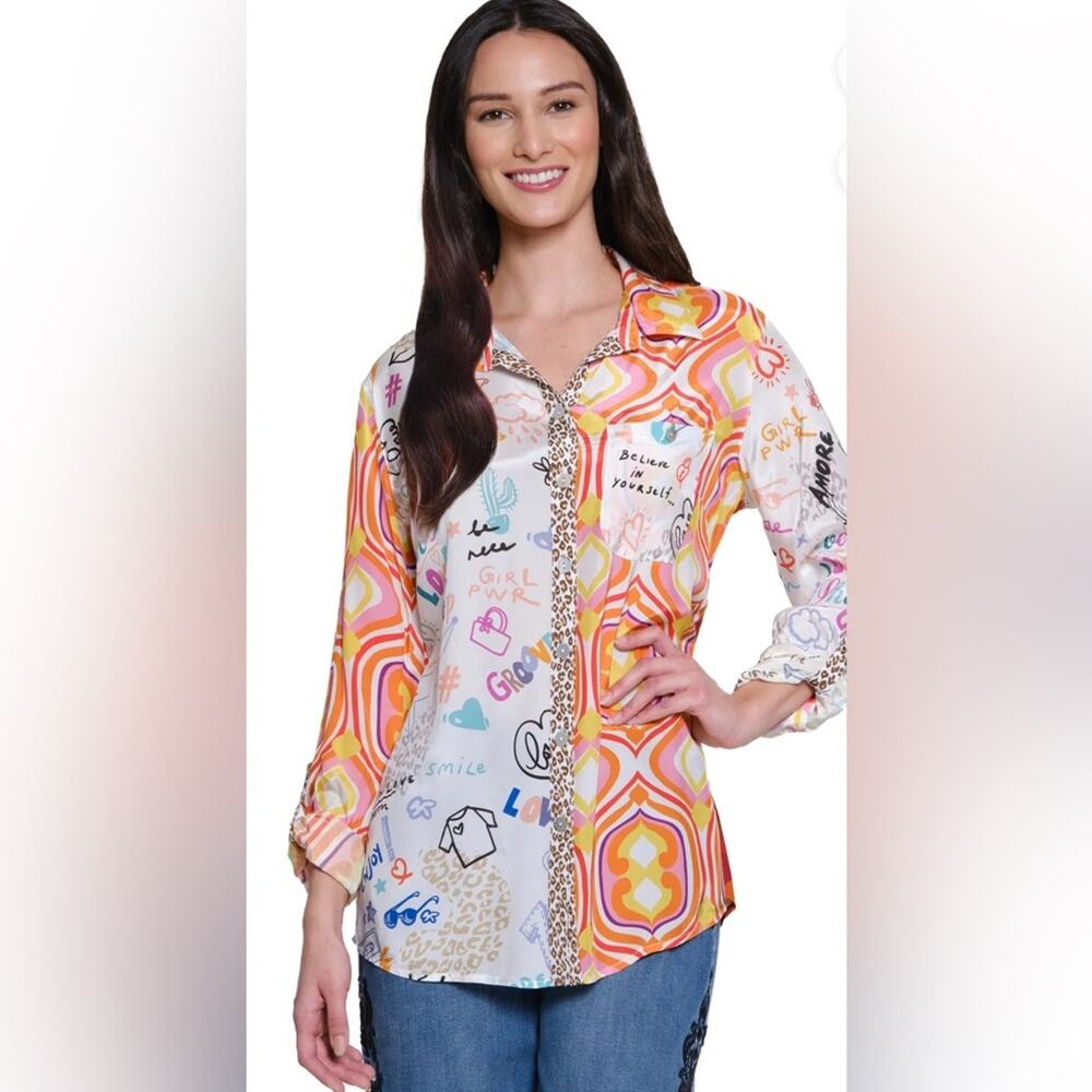JOHN MARK NOVELTY MIXED PRINT tunic/Blouse in MULTI size 1X